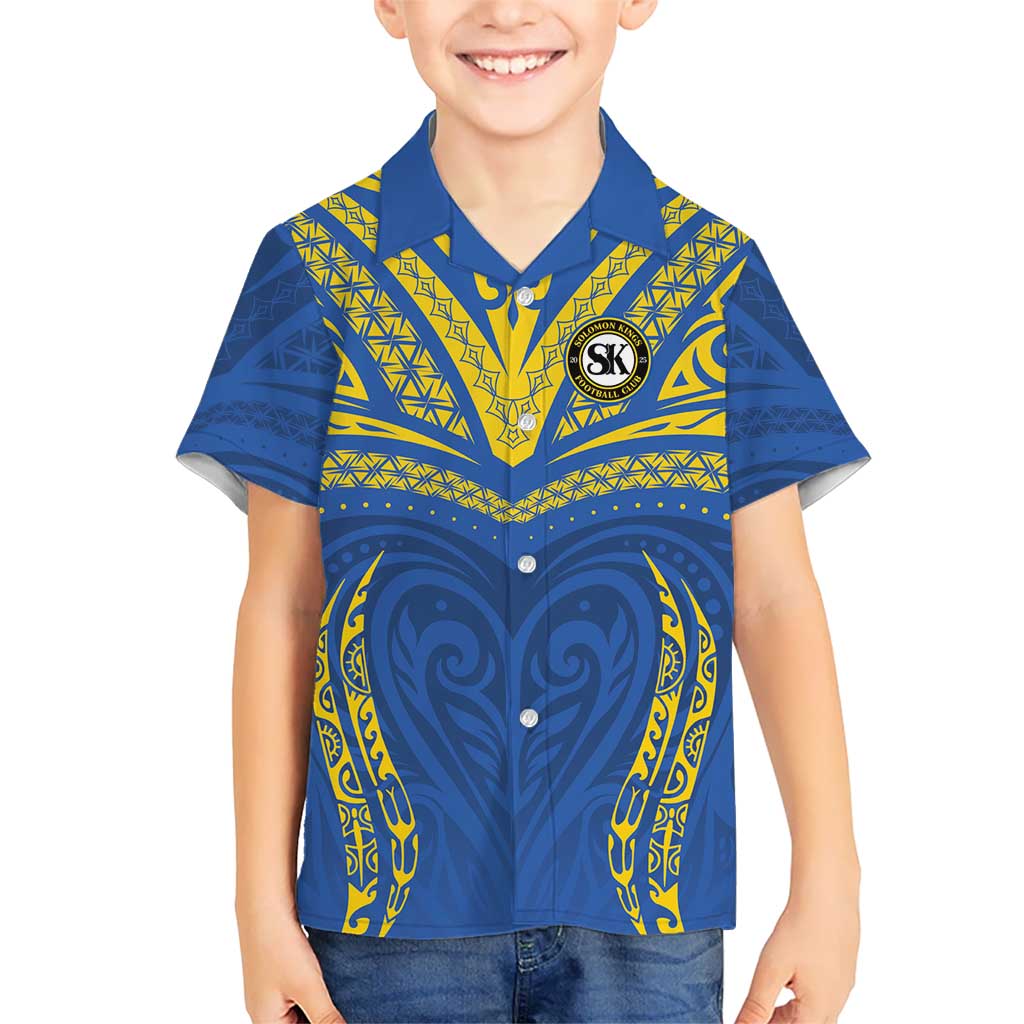 Custom Oceania Football Solomon Kings Kid Hawaiian Shirt Polynesian Tribal Pattern LT9 Kid Blue - Polynesian Pride