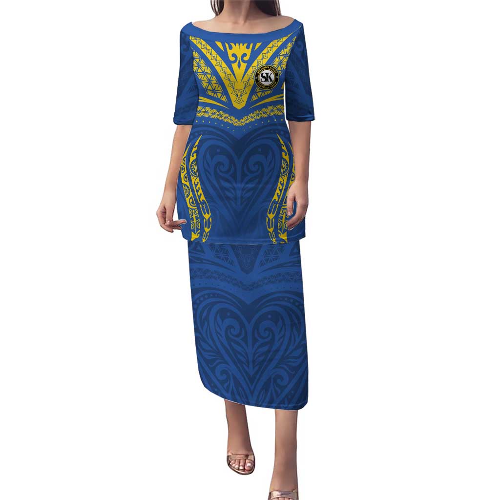 Custom Oceania Football Solomon Kings Puletasi Polynesian Tribal Pattern LT9 Long Dress Blue - Polynesian Pride