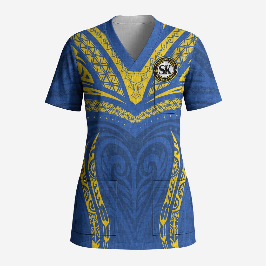 Custom Oceania Football Solomon Kings Scrub Top Polynesian Tribal Pattern LT9 Adult Blue - Polynesian Pride