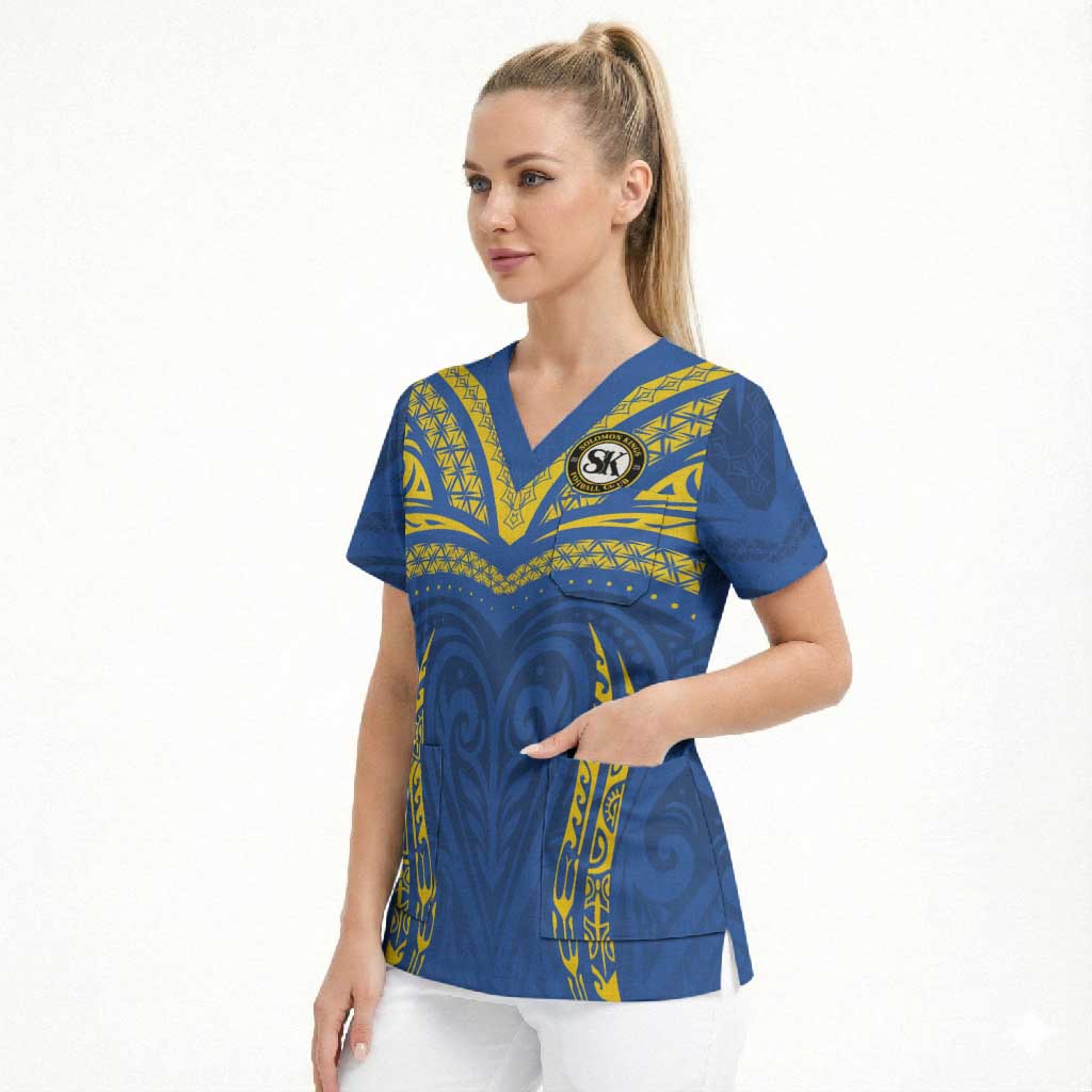 Custom Oceania Football Solomon Kings Scrub Top Polynesian Tribal Pattern LT9 - Polynesian Pride