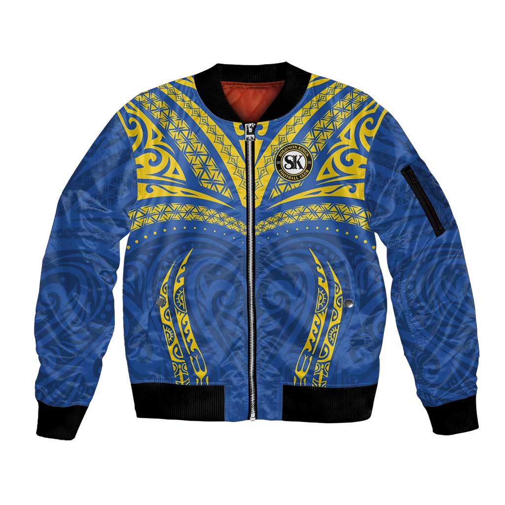 Custom Oceania Football Solomon Kings Sleeve Zip Bomber Jacket Polynesian Tribal Pattern LT9 Unisex Blue - Polynesian Pride