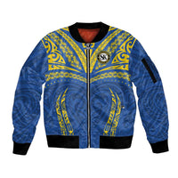 Custom Oceania Football Solomon Kings Sleeve Zip Bomber Jacket Polynesian Tribal Pattern LT9 Unisex Blue - Polynesian Pride