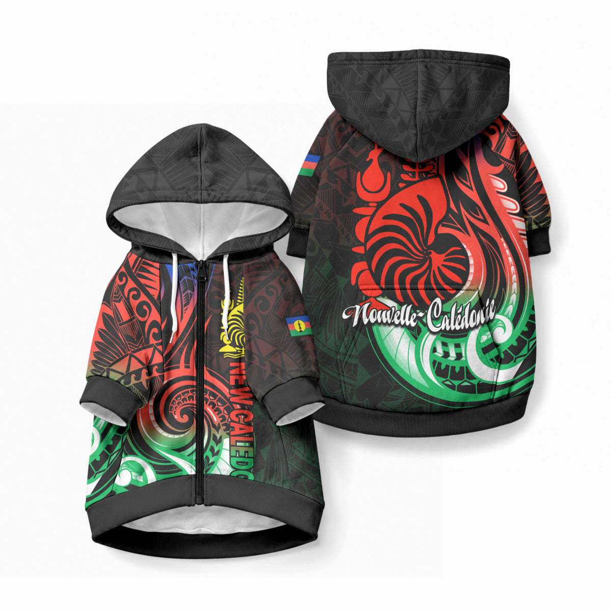 New Caledonia Pet Hoodie Emblem Nautilus Shell LT9 Zip-up Gradient - Polynesian Pride