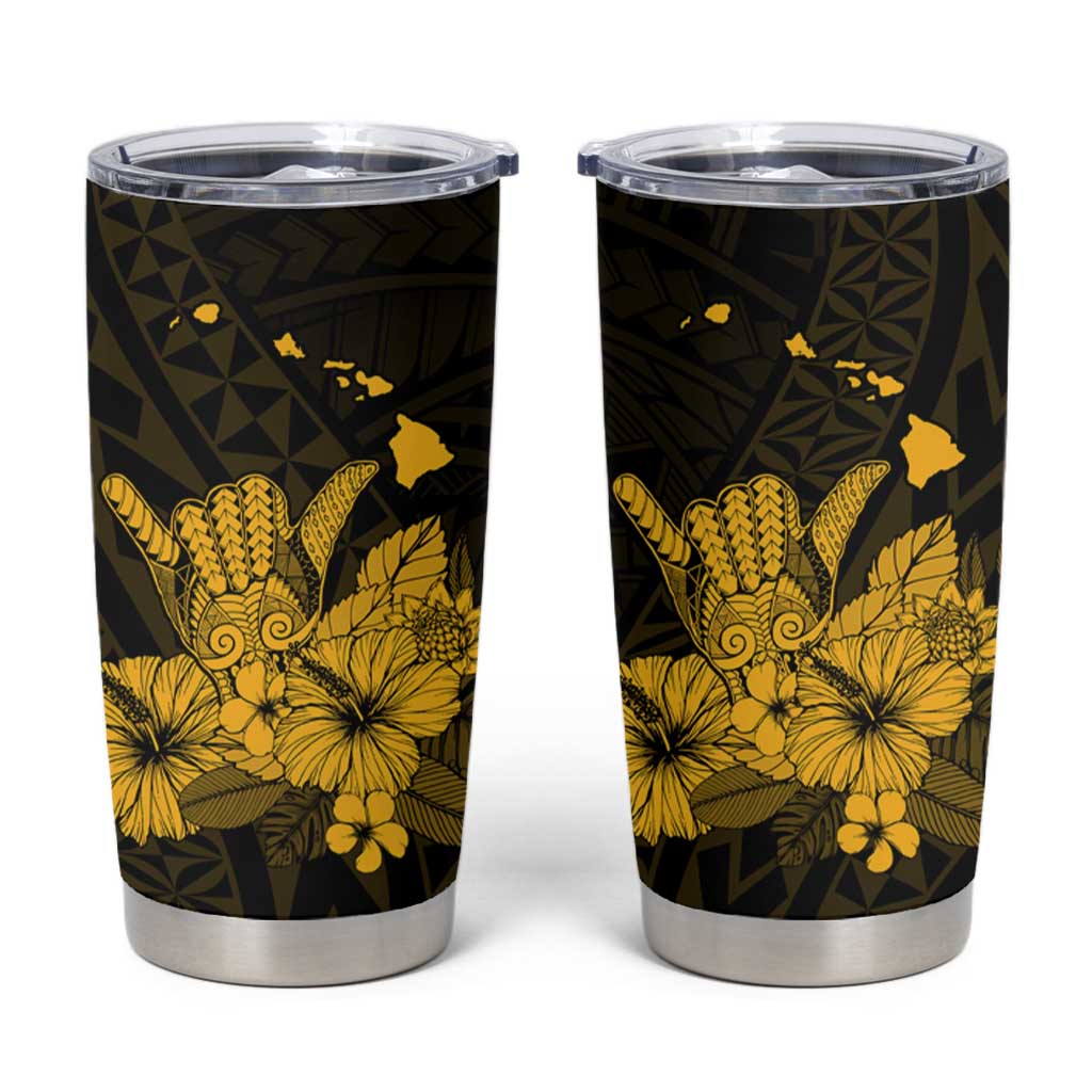 Gold Hawaiian Hibiscus Shaka Sign Tumbler Cup LT9 Gold - Polynesian Pride