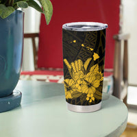Gold Hawaiian Hibiscus Shaka Sign Tumbler Cup LT9 - Polynesian Pride