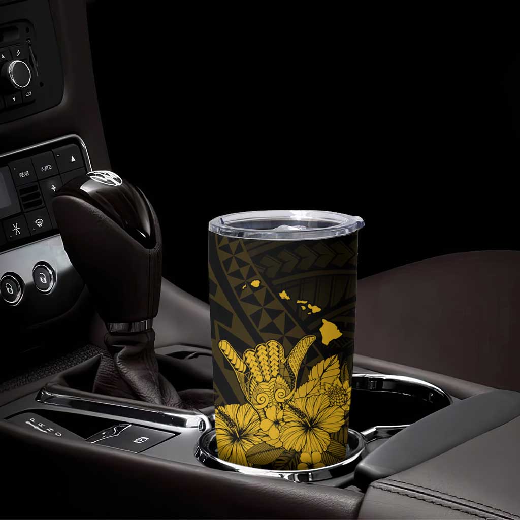 Gold Hawaiian Hibiscus Shaka Sign Tumbler Cup LT9 - Polynesian Pride