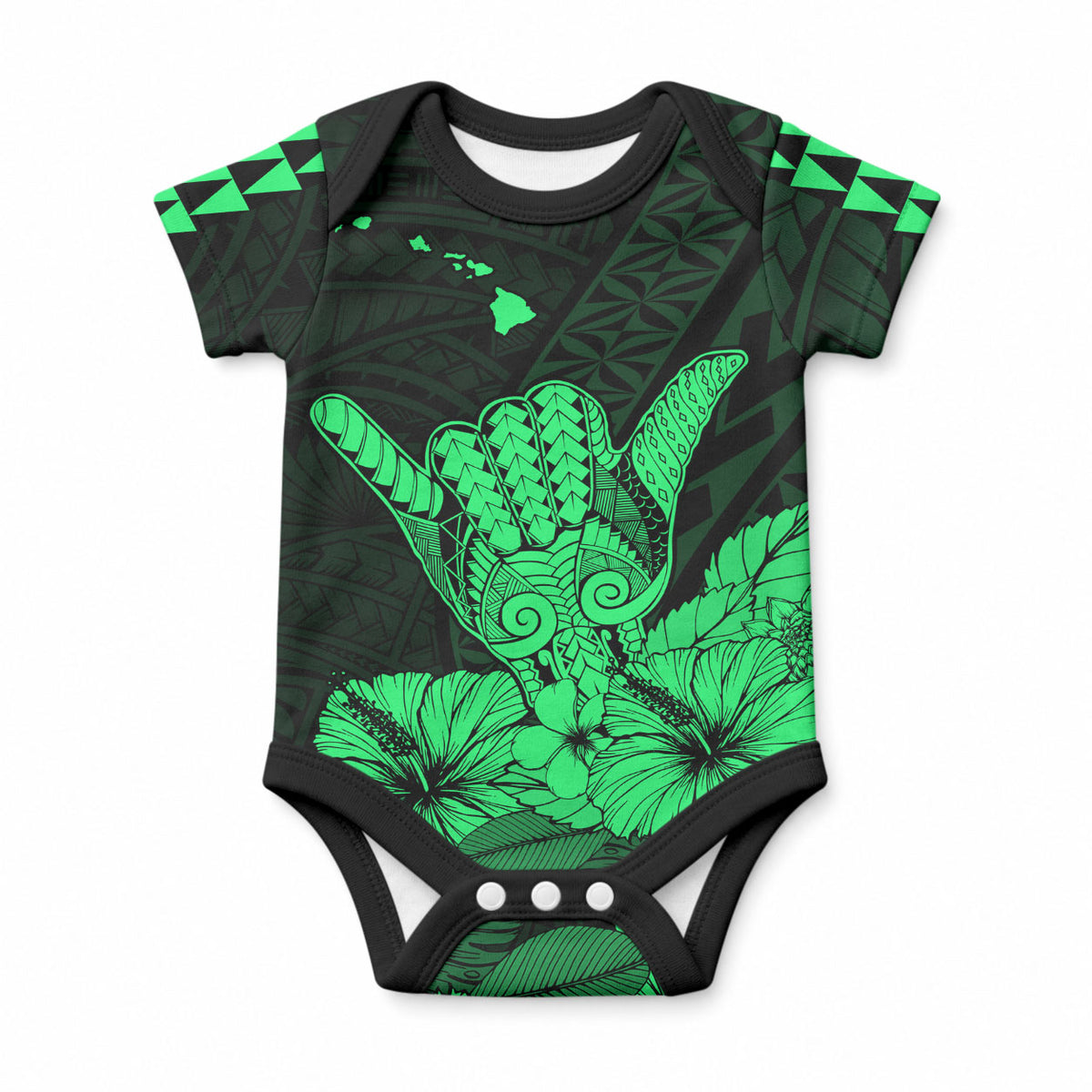 Hawaii Shaka Sign Baby Onesie Green Version LT9 Green - Polynesian Pride