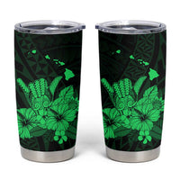 Green Hawaiian Hibiscus Shaka Sign Tumbler Cup LT9 Green - Polynesian Pride