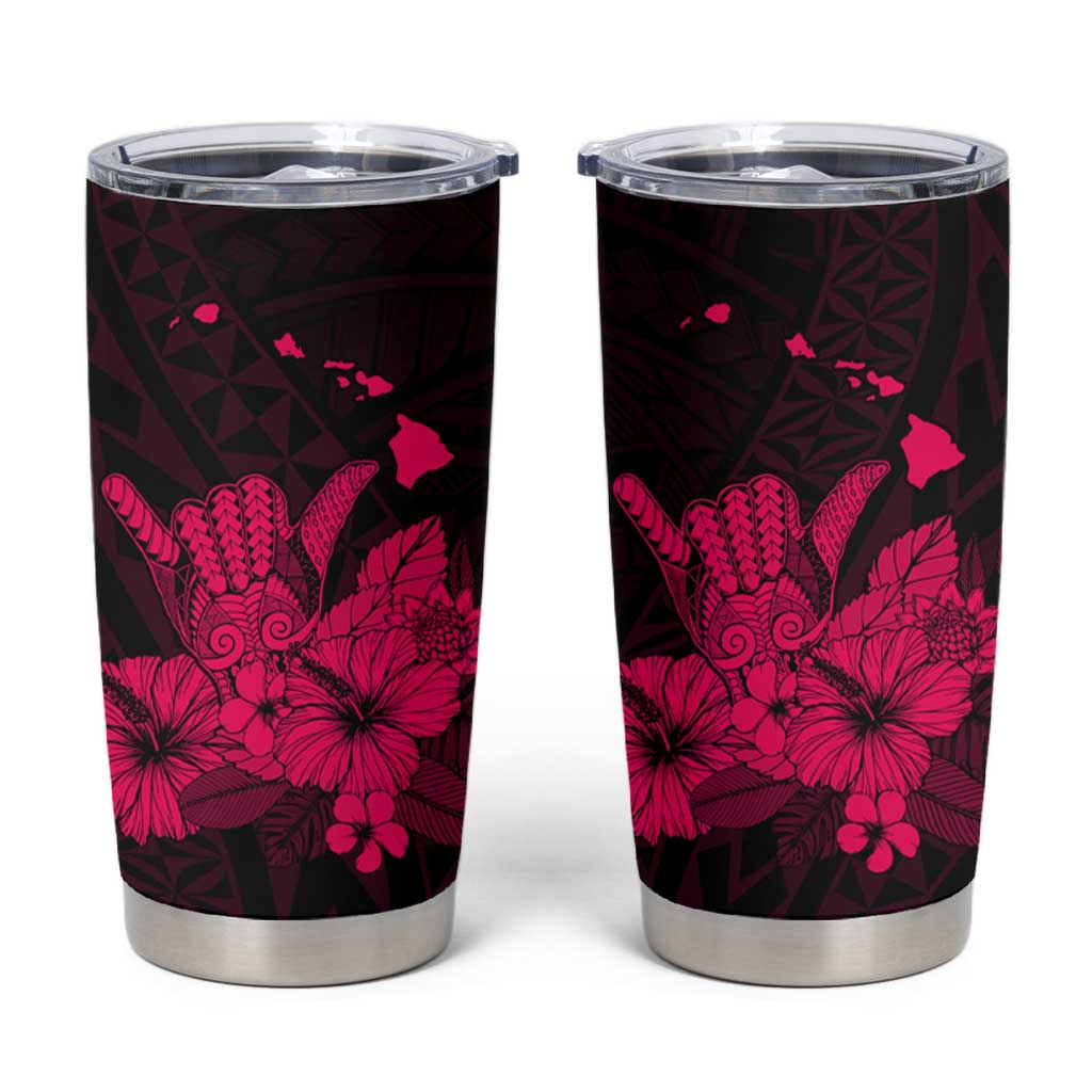 Pink Hawaiian Hibiscus Shaka Sign Tumbler Cup LT9 Pink - Polynesian Pride