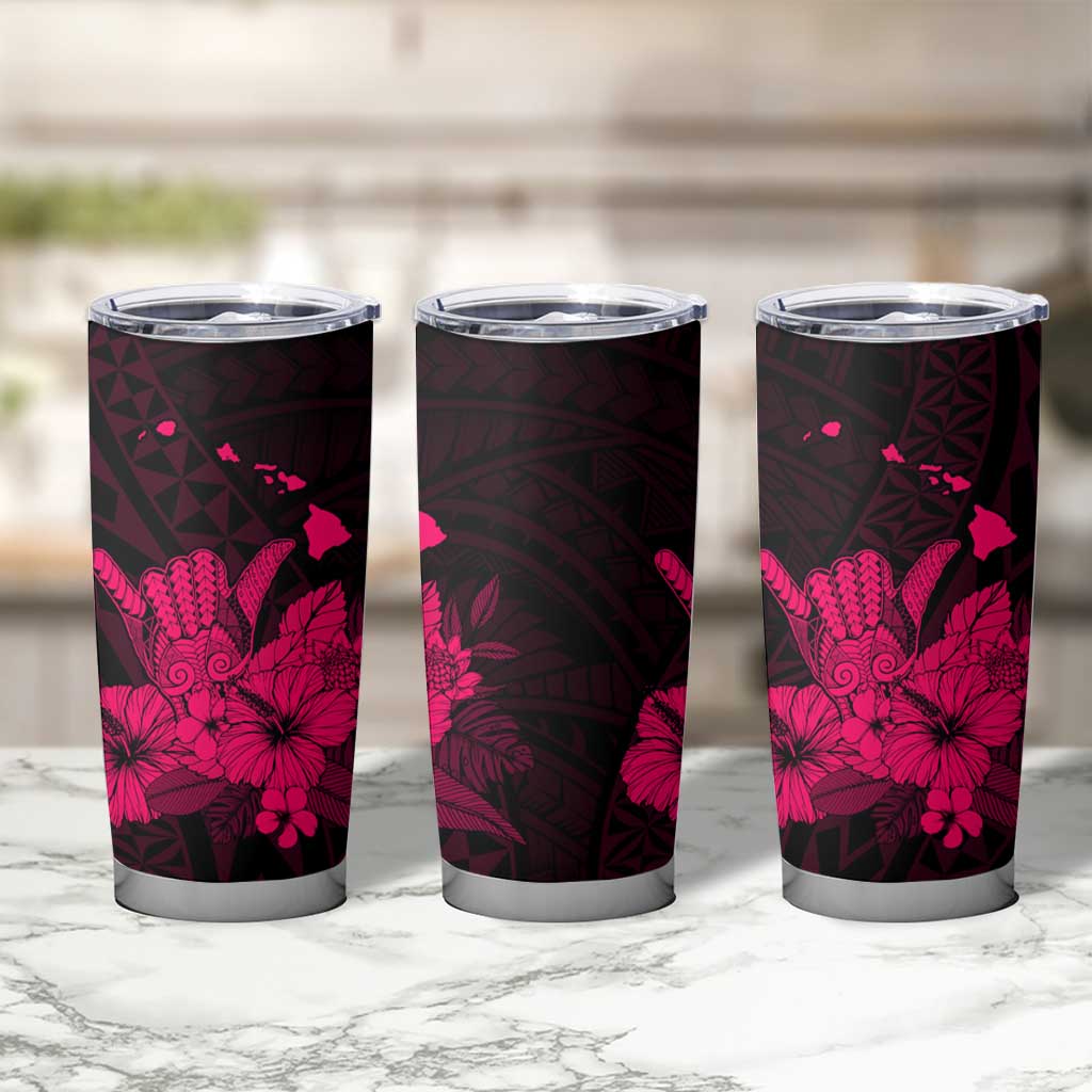 Pink Hawaiian Hibiscus Shaka Sign Tumbler Cup LT9 - Polynesian Pride