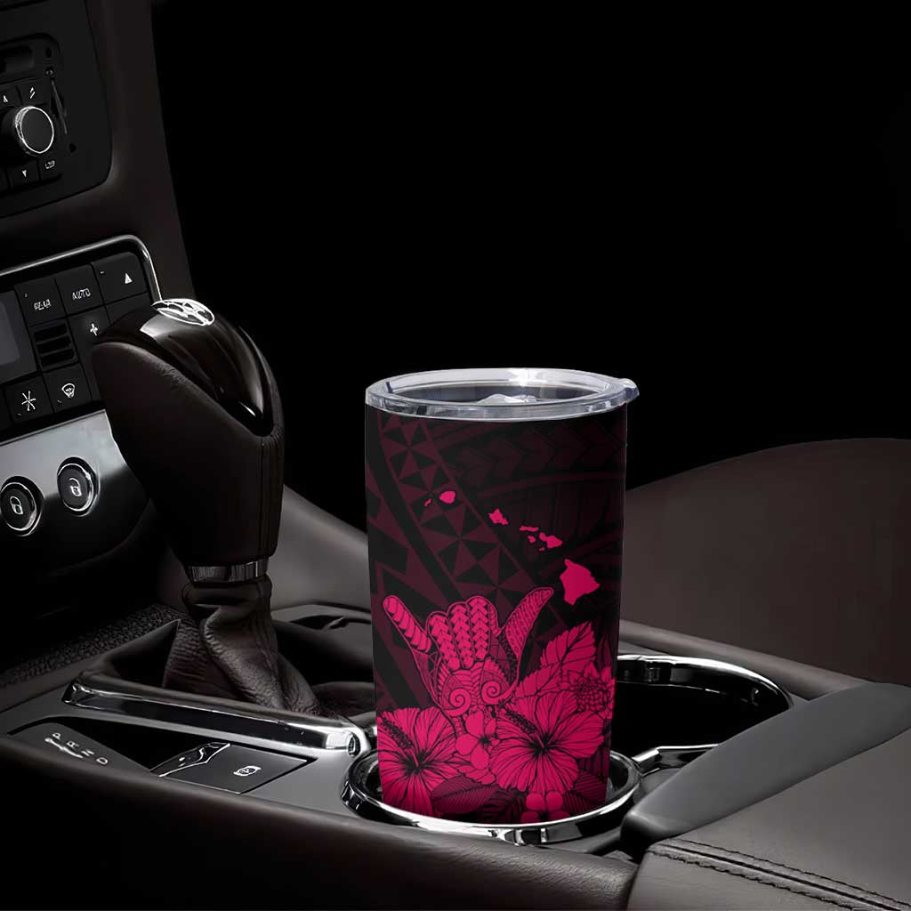 Pink Hawaiian Hibiscus Shaka Sign Tumbler Cup LT9 - Polynesian Pride