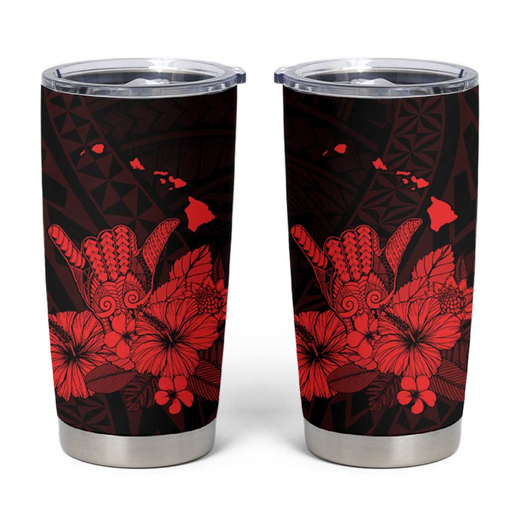 Red Hawaiian Hibiscus Shaka Sign Tumbler Cup LT9 Red - Polynesian Pride