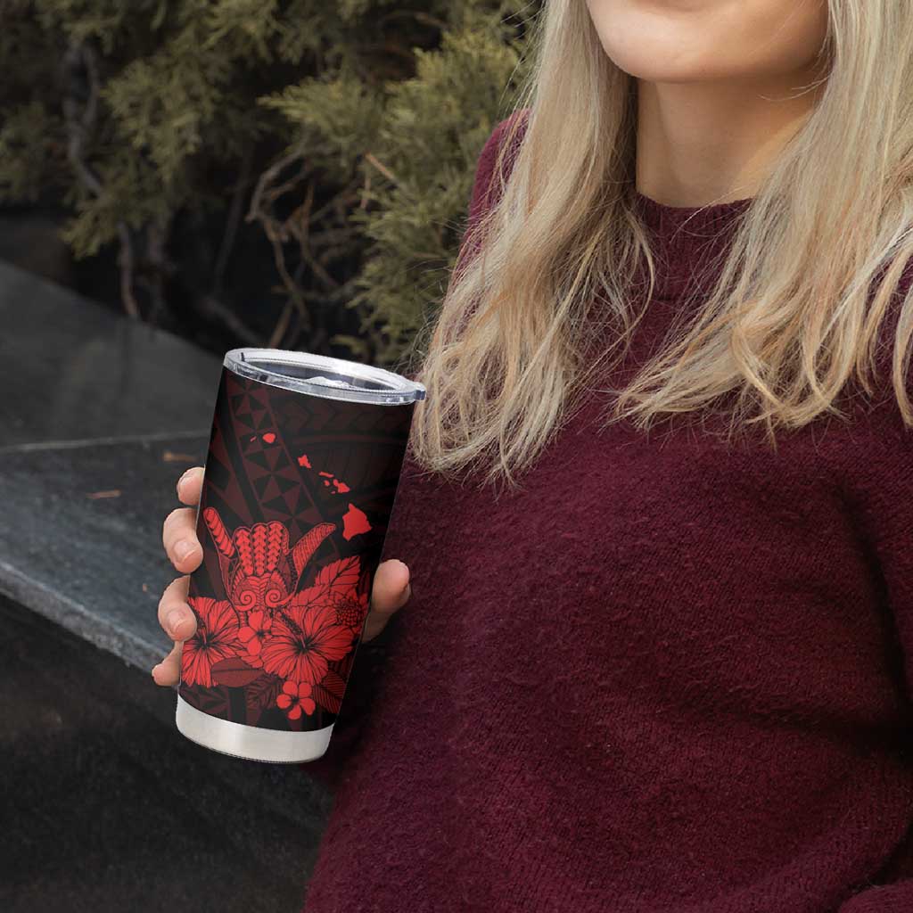 Red Hawaiian Hibiscus Shaka Sign Tumbler Cup LT9 - Polynesian Pride