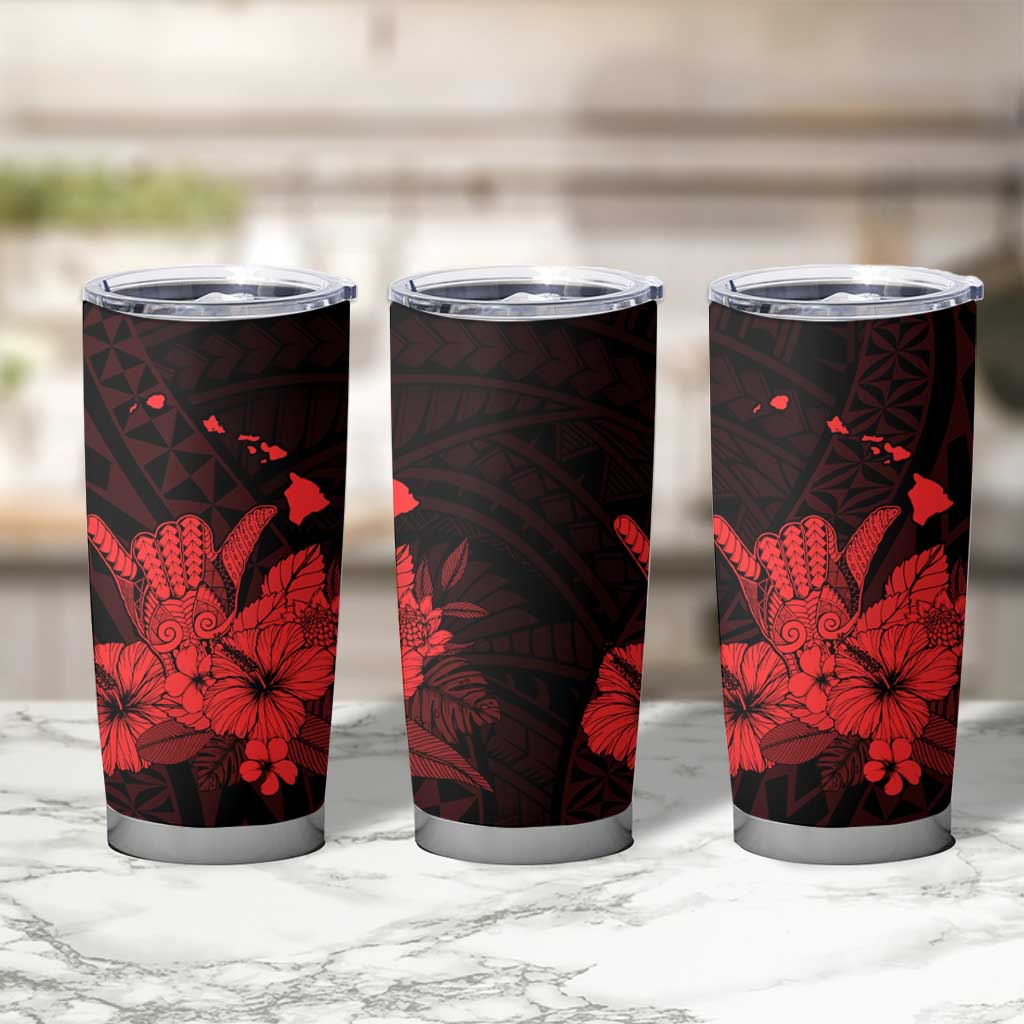 Red Hawaiian Hibiscus Shaka Sign Tumbler Cup LT9 - Polynesian Pride