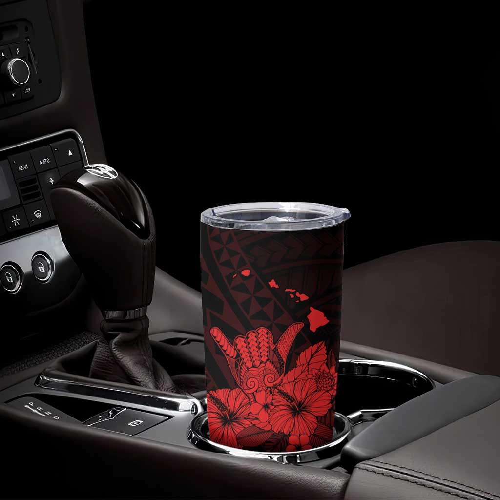 Red Hawaiian Hibiscus Shaka Sign Tumbler Cup LT9 - Polynesian Pride