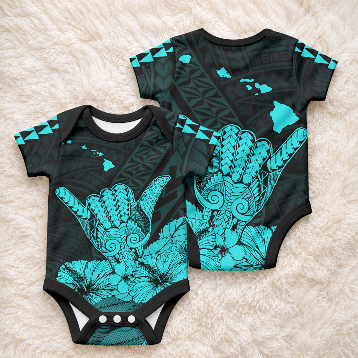 Hawaii Shaka Sign Baby Onesie Turquoise Version LT9 - Polynesian Pride