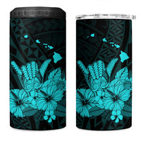 Turquoise Hawaiian Hibiscus Shaka Sign 4 in 1 Can Cooler Tumbler LT9 One Size: 16 oz Turquoise - Polynesian Pride