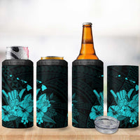 Turquoise Hawaiian Hibiscus Shaka Sign 4 in 1 Can Cooler Tumbler LT9 - Polynesian Pride