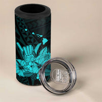 Turquoise Hawaiian Hibiscus Shaka Sign 4 in 1 Can Cooler Tumbler LT9 - Polynesian Pride