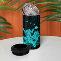 Turquoise Hawaiian Hibiscus Shaka Sign 4 in 1 Can Cooler Tumbler LT9 - Polynesian Pride