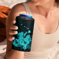 Turquoise Hawaiian Hibiscus Shaka Sign 4 in 1 Can Cooler Tumbler LT9 - Polynesian Pride