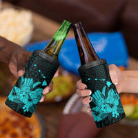 Turquoise Hawaiian Hibiscus Shaka Sign 4 in 1 Can Cooler Tumbler LT9 - Polynesian Pride