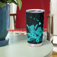 Turquoise Hawaiian Hibiscus Shaka Sign Tumbler Cup LT9 - Polynesian Pride