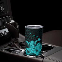 Turquoise Hawaiian Hibiscus Shaka Sign Tumbler Cup LT9 - Polynesian Pride