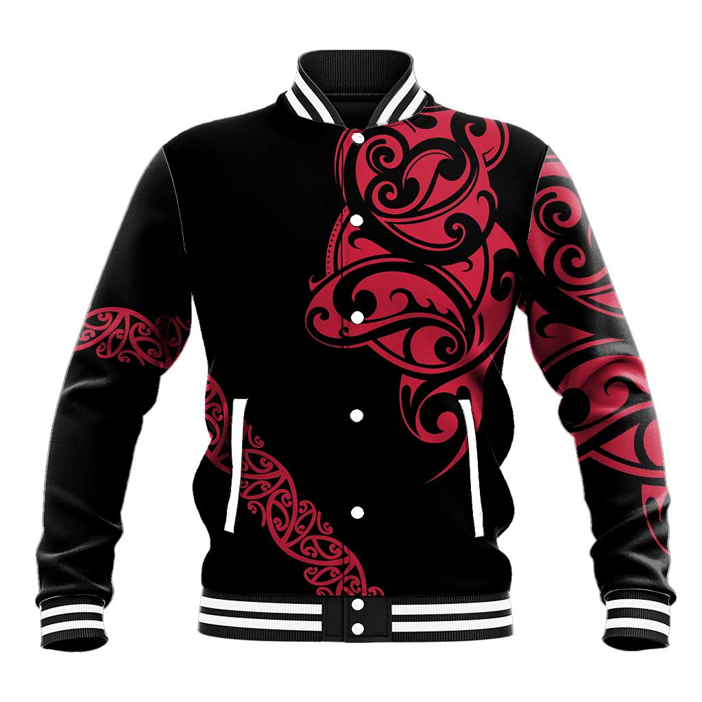 All Black Maori Tribal Tattoo Personalised Baseball Jacket Classic Red Polynesian Style LT9 Unisex Red - Polynesian Pride
