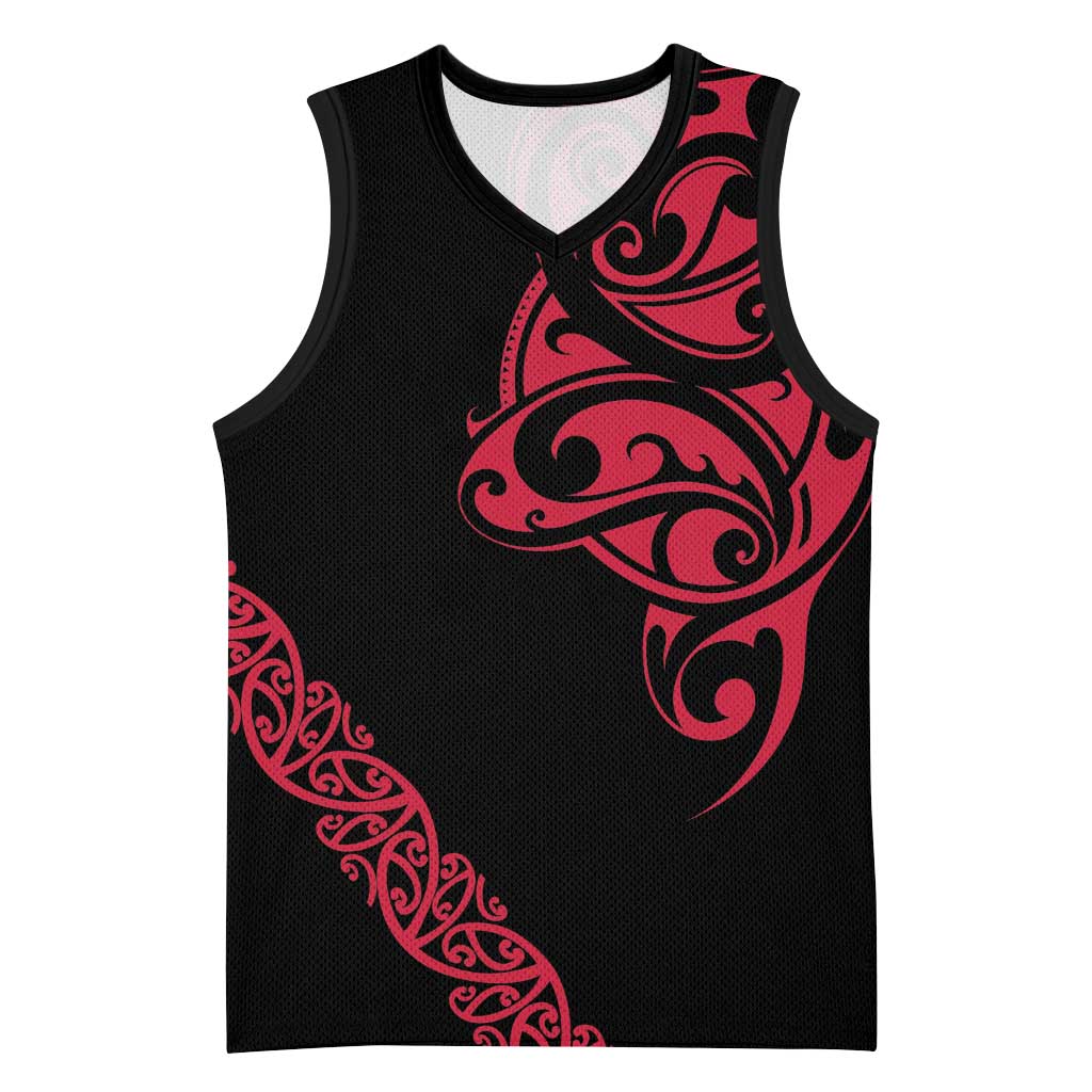 All Black Maori Tribal Tattoo Personalised Basketball Jersey Classic Red Polynesian Style LT9 Unisex Red - Polynesian Pride