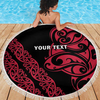 All Black Maori Tribal Tattoo Personalised Beach Blanket Classic Red Polynesian Style LT9 - Polynesian Pride