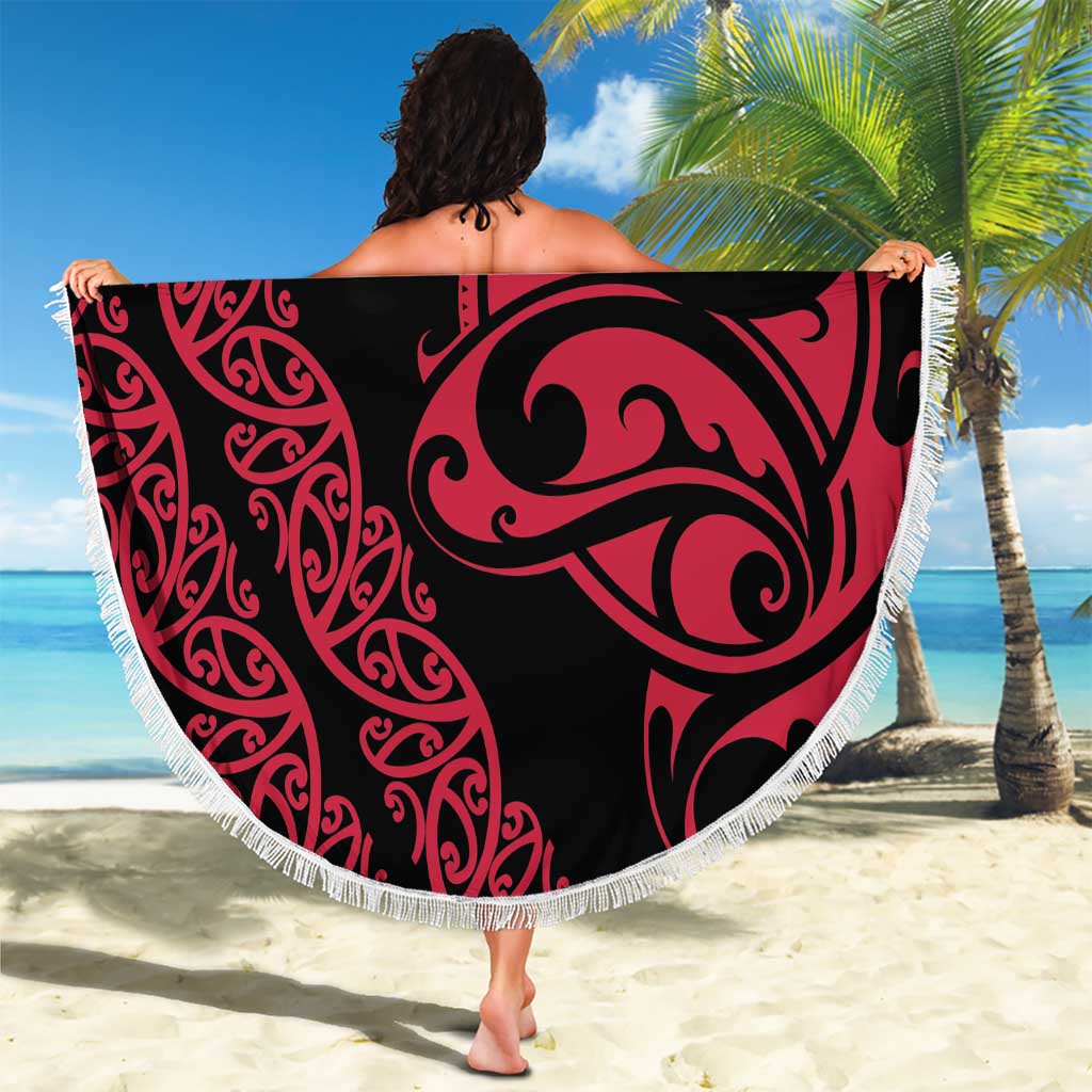All Black Maori Tribal Tattoo Personalised Beach Blanket Classic Red Polynesian Style LT9 - Polynesian Pride