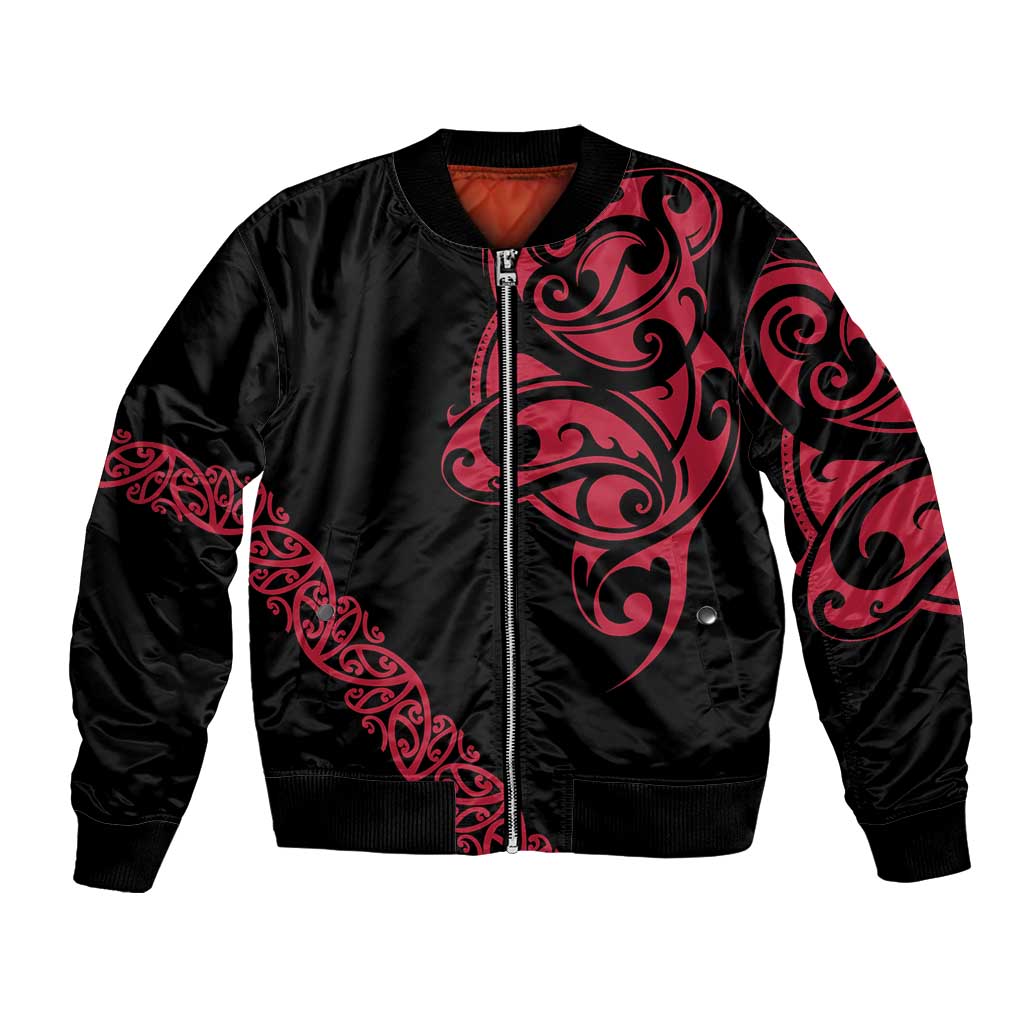 All Black Maori Tribal Tattoo Personalised Bomber Jacket Classic Red Polynesian Style LT9 Unisex Red - Polynesian Pride