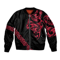 All Black Maori Tribal Tattoo Personalised Bomber Jacket Classic Red Polynesian Style LT9 Unisex Red - Polynesian Pride