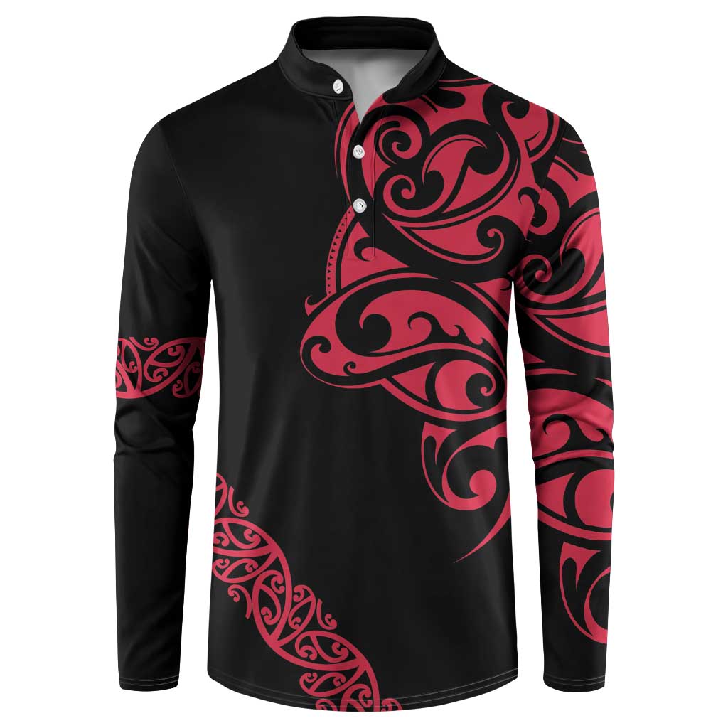 All Black Maori Tribal Tattoo Personalised Button Sweatshirt Classic Red Polynesian Style LT9 Red - Polynesian Pride