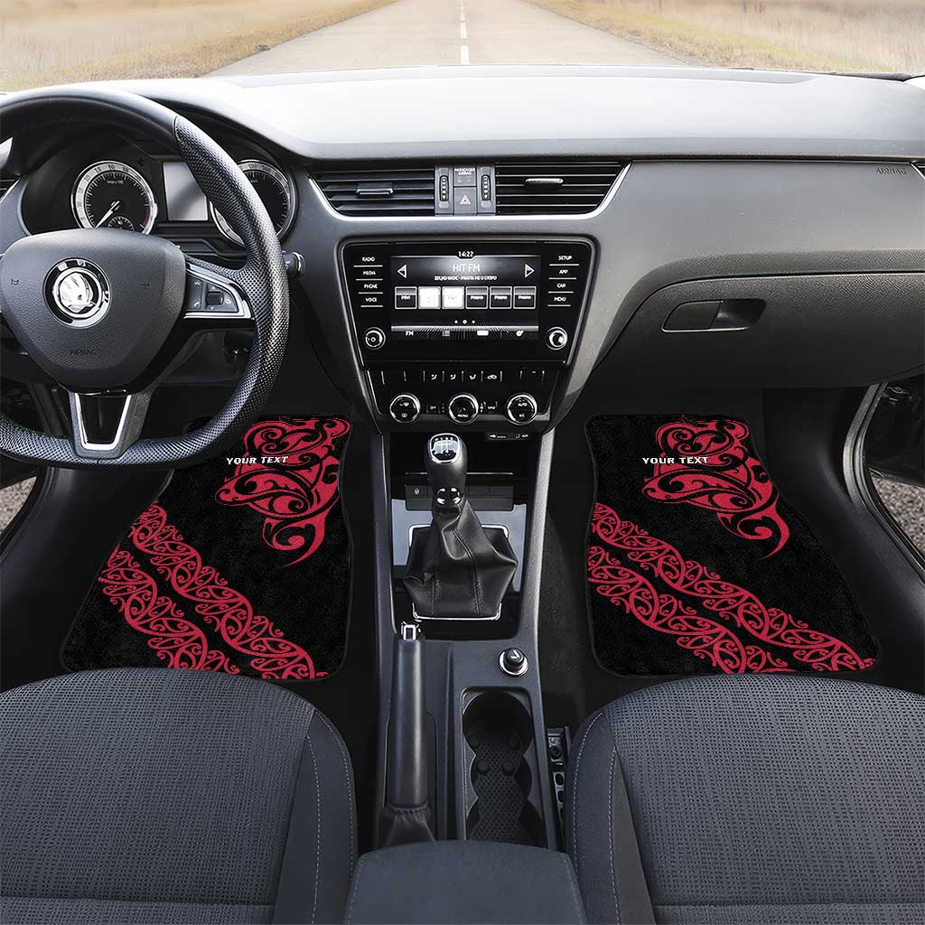 All Black Maori Tribal Tattoo Personalised Car Mats Classic Red Polynesian Style LT9 Set 2pcs - Front Red - Polynesian Pride