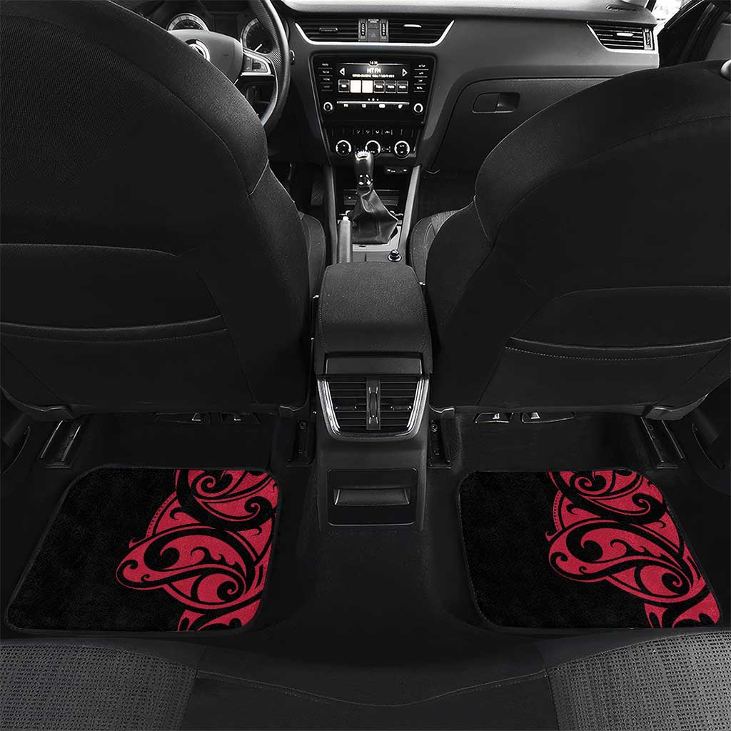 All Black Maori Tribal Tattoo Personalised Car Mats Classic Red Polynesian Style LT9 Set 2pcs - Back Red - Polynesian Pride