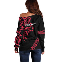 All Black Maori Tribal Tattoo Personalised Off Shoulder Sweater Classic Red Polynesian Style LT9 - Polynesian Pride