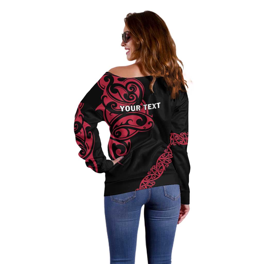 All Black Maori Tribal Tattoo Personalised Off Shoulder Sweater Classic Red Polynesian Style LT9 - Polynesian Pride