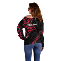 All Black Maori Tribal Tattoo Personalised Off Shoulder Sweater Classic Red Polynesian Style LT9 - Polynesian Pride