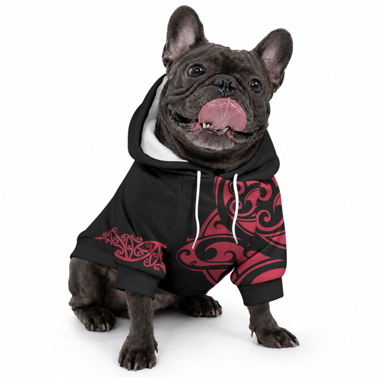 All Black Maori Tribal Tattoo Personalised Pet Hoodie Classic Red Polynesian Style LT9 - Polynesian Pride