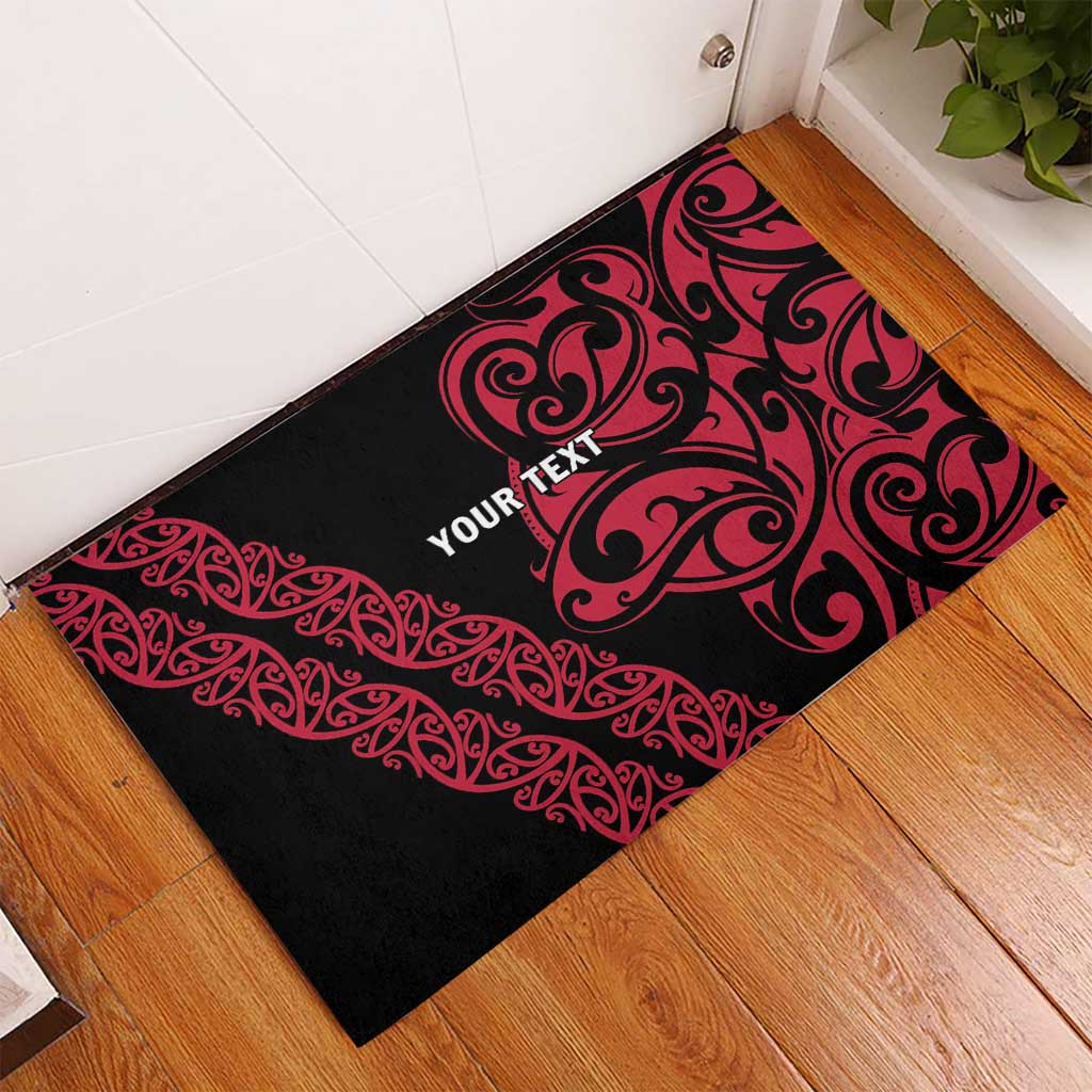 All Black Maori Tribal Tattoo Personalised Rubber Doormat Classic Red Polynesian Style LT9 - Polynesian Pride