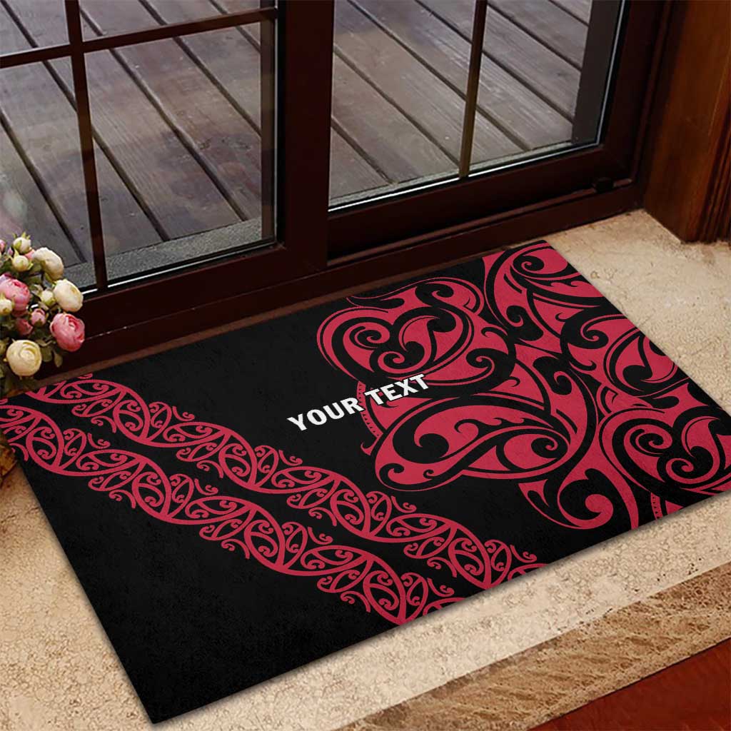 All Black Maori Tribal Tattoo Personalised Rubber Doormat Classic Red Polynesian Style LT9 - Polynesian Pride