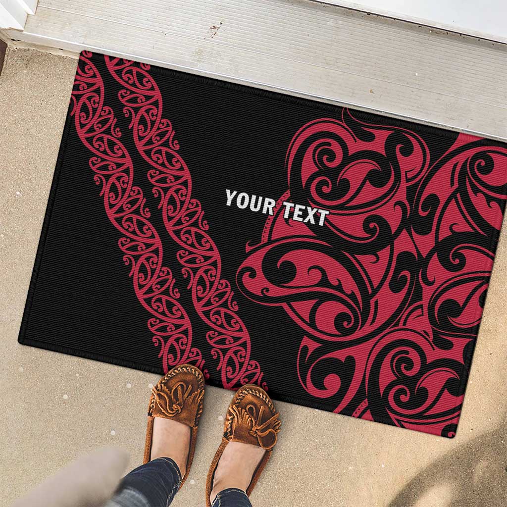 All Black Maori Tribal Tattoo Personalised Rubber Doormat Classic Red Polynesian Style LT9 - Polynesian Pride