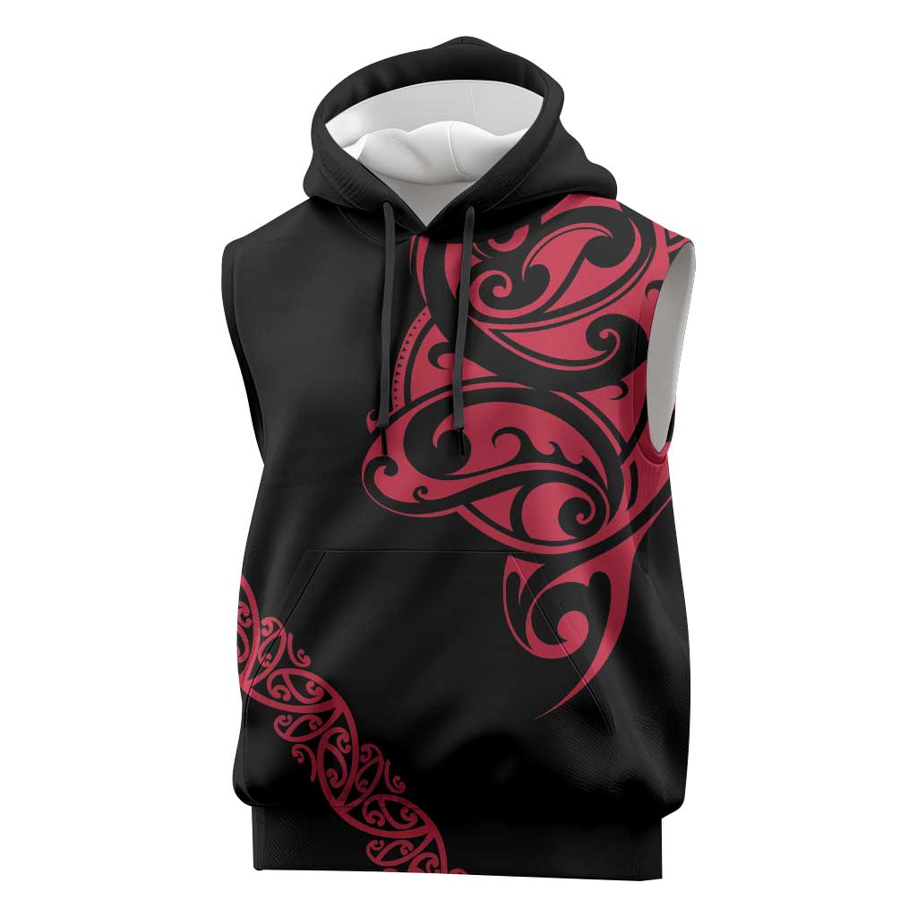 All Black Maori Tribal Tattoo Personalised Sleeveless Hoodie Classic Red Polynesian Style LT9 Red - Polynesian Pride
