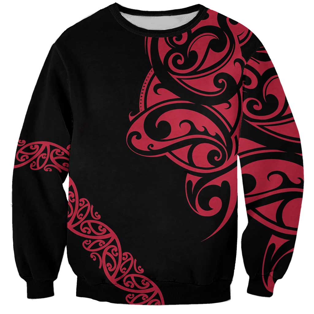 All Black Maori Tribal Tattoo Personalised Sweatshirt Classic Red Polynesian Style LT9 Unisex Red - Polynesian Pride