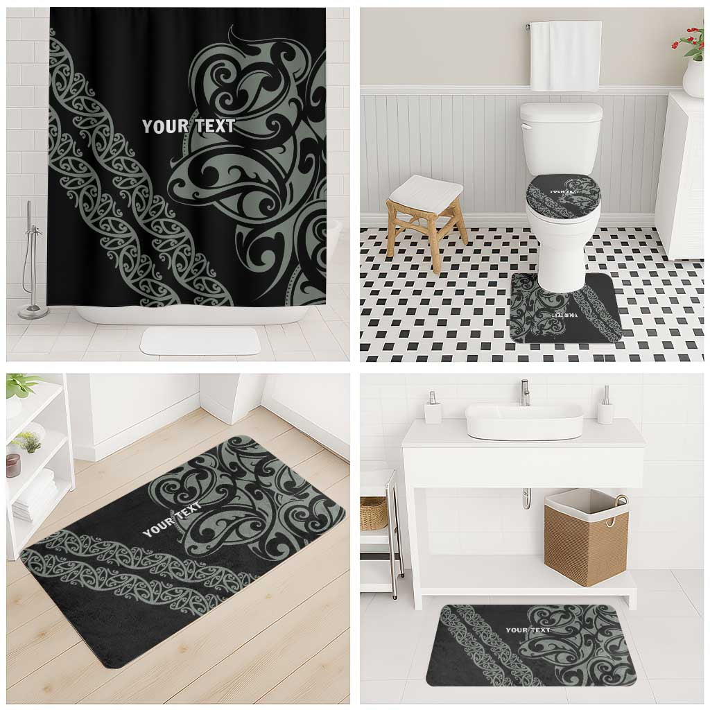 All Black Maori Tribal Tattoo Personalised Bathroom Set Moss Green Polynesian Style LT9 - Polynesian Pride