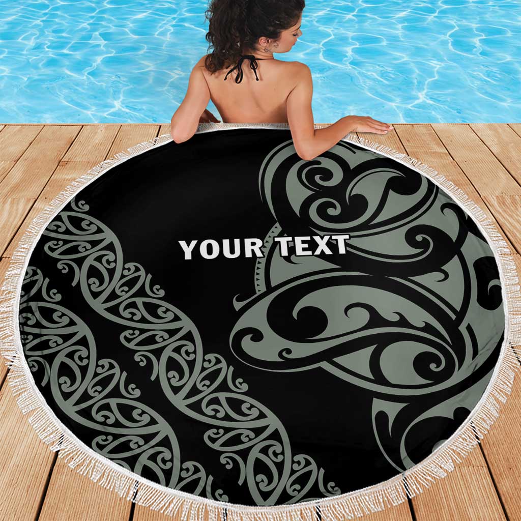 All Black Maori Tribal Tattoo Personalised Beach Blanket Moss Green Polynesian Style LT9 - Polynesian Pride