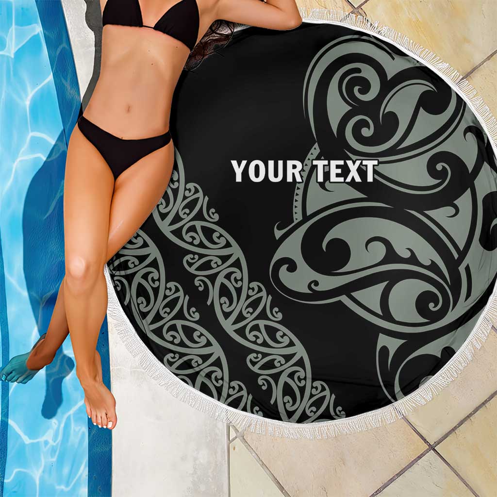 All Black Maori Tribal Tattoo Personalised Beach Blanket Moss Green Polynesian Style LT9 - Polynesian Pride