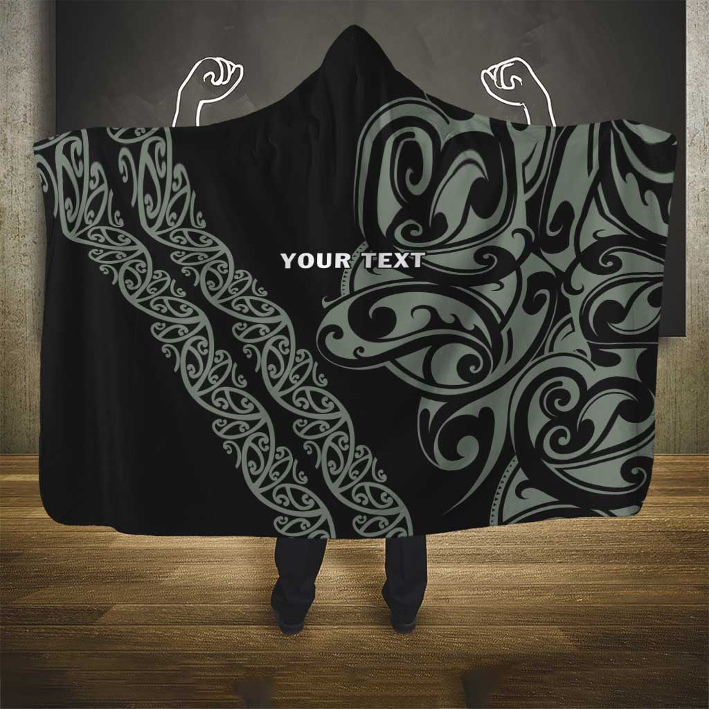All Black Maori Tribal Tattoo Personalised Hooded Blanket Moss Green Polynesian Style LT9 - Polynesian Pride